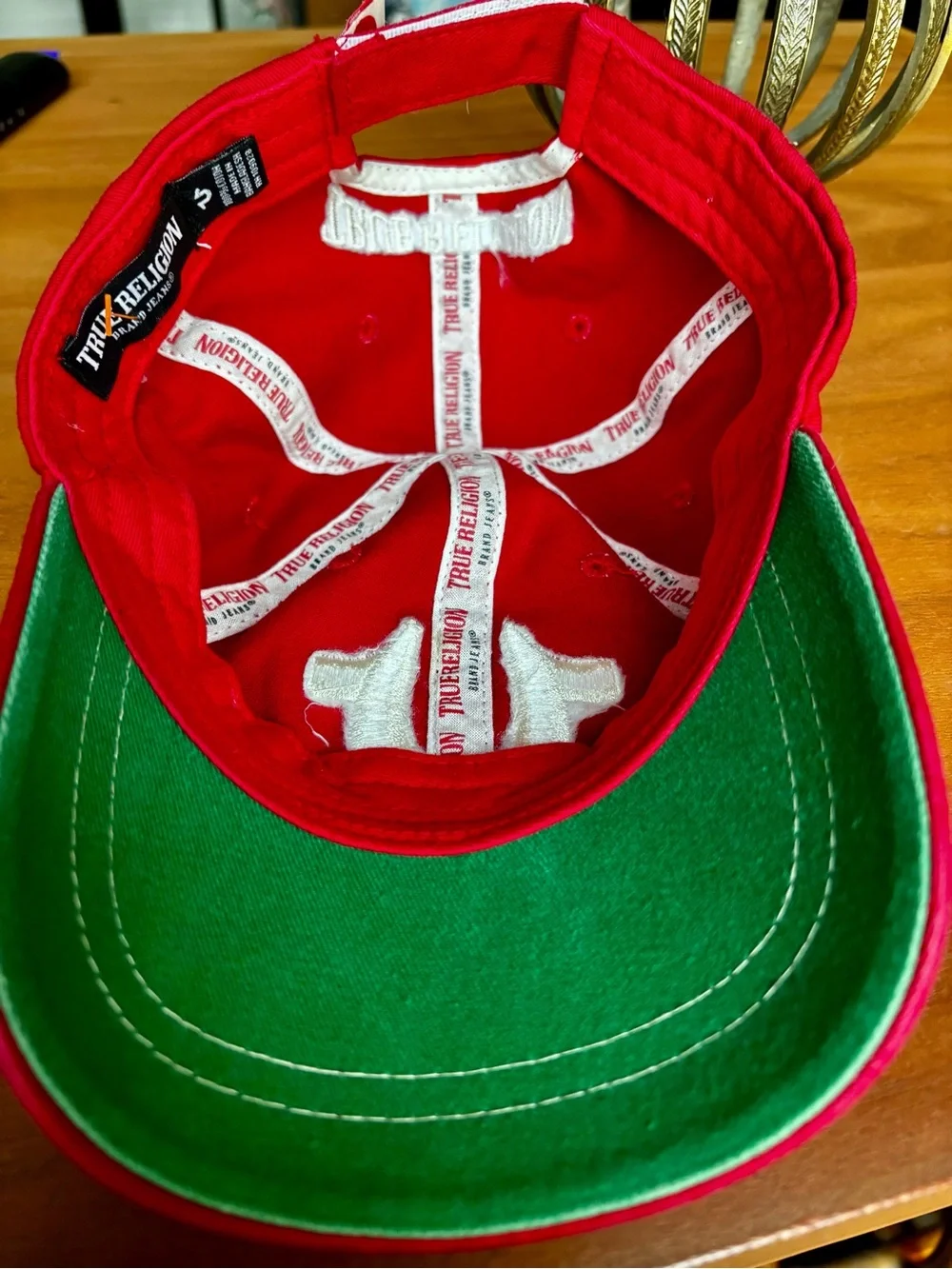 True Religion Red Baseball Cap with White Horseshoe Accent